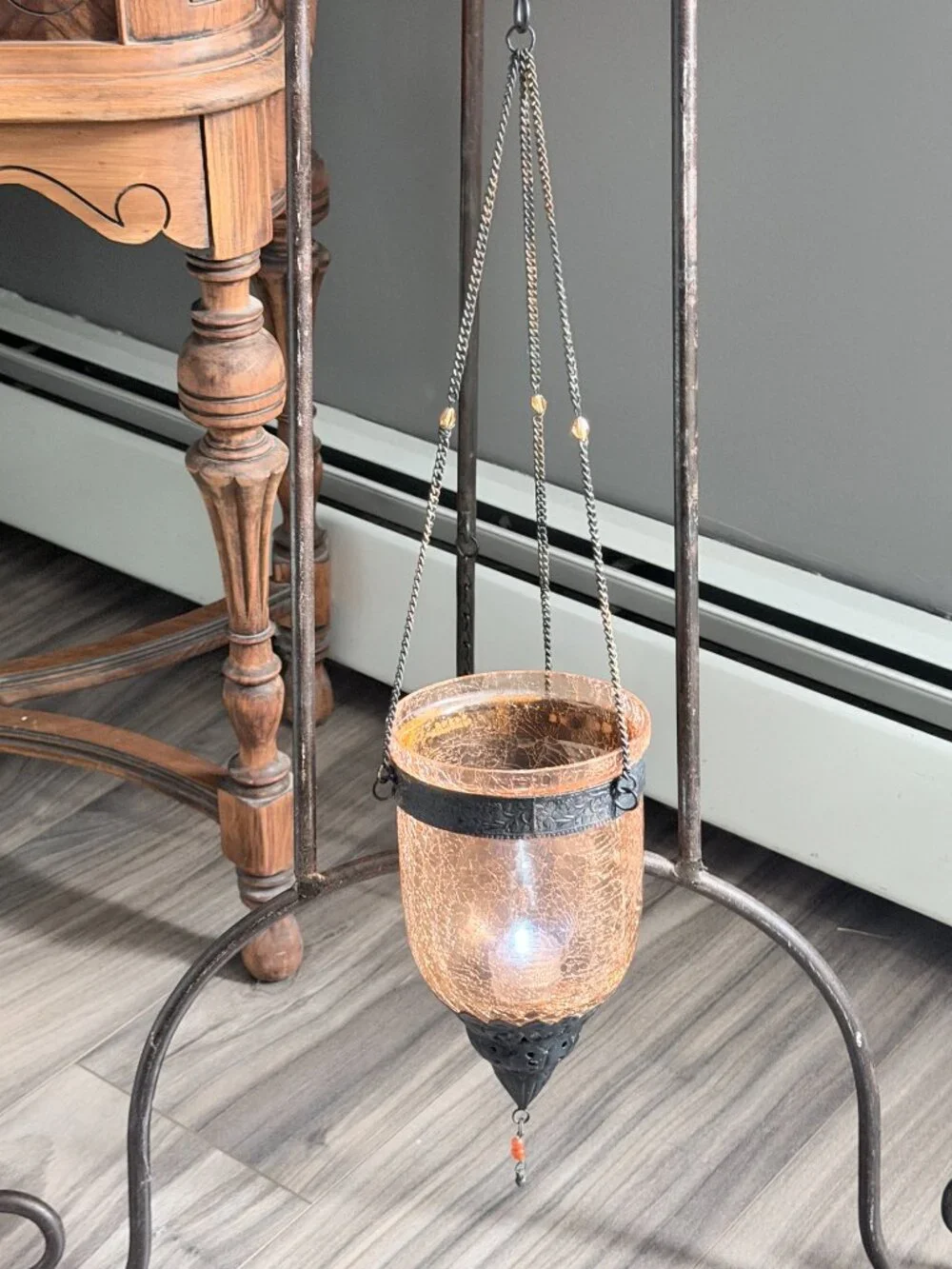 Turkish Moroccan Style Orange Crackle Glass Candle Holder Lantern